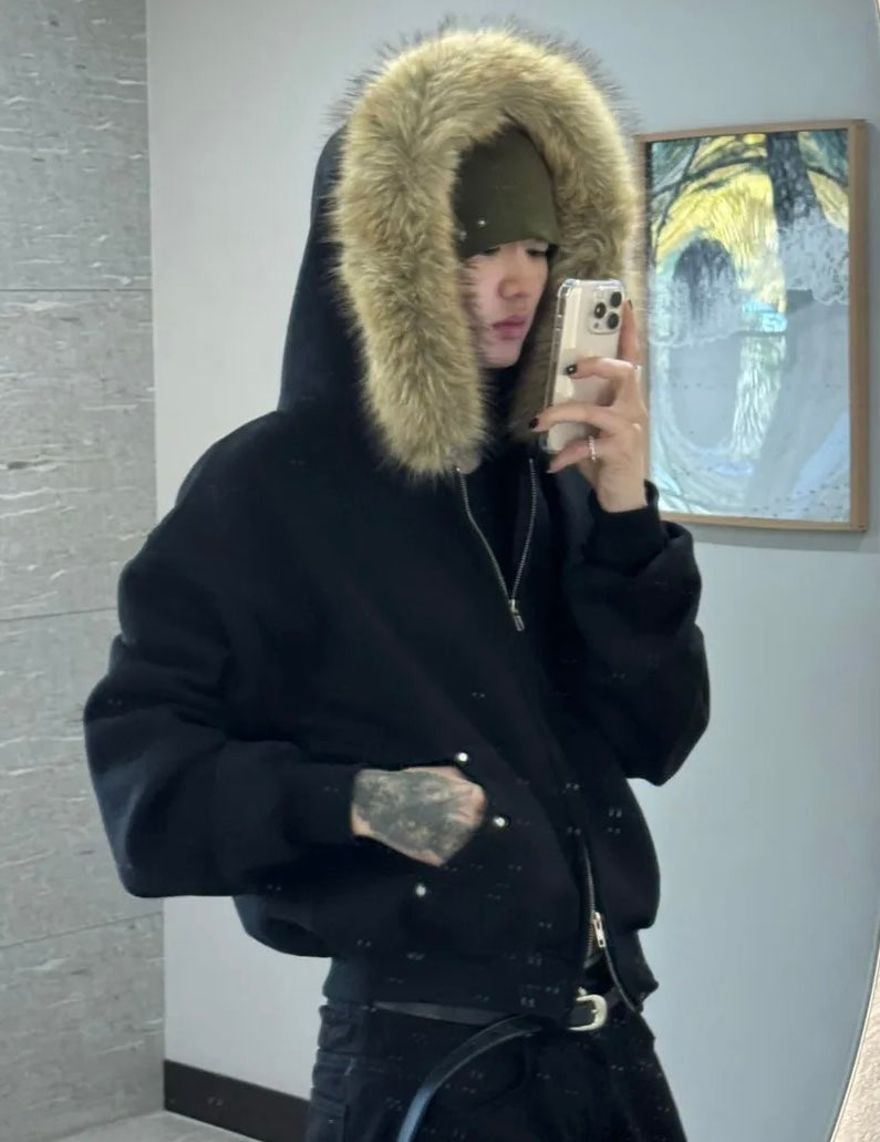Studded fur jacket🐈‍⬛