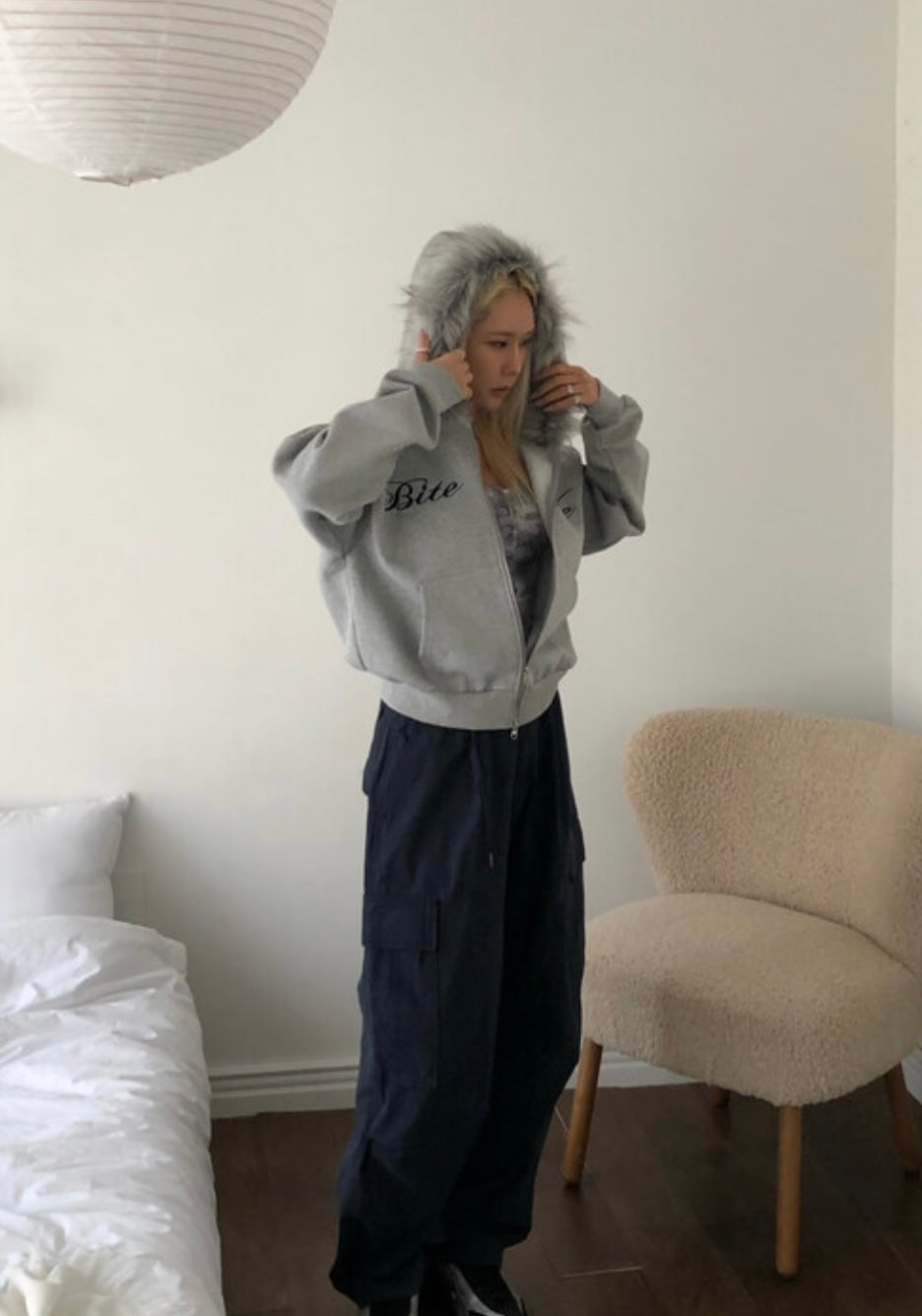 Bite me fur hood zip-up