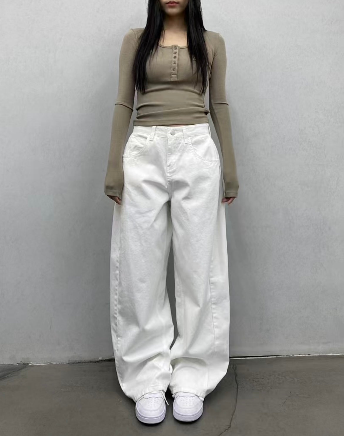 Pleated wide-leg jeans👖
