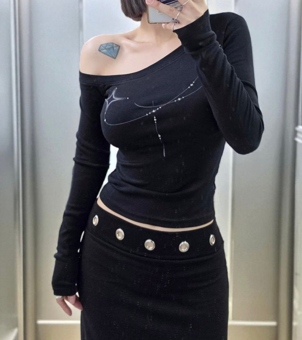Celestial glow off-shoulder top