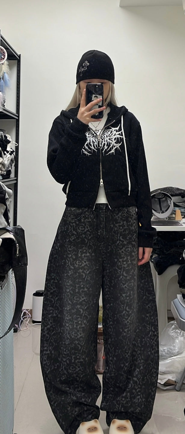 Black leopard print wide-leg pants🖤