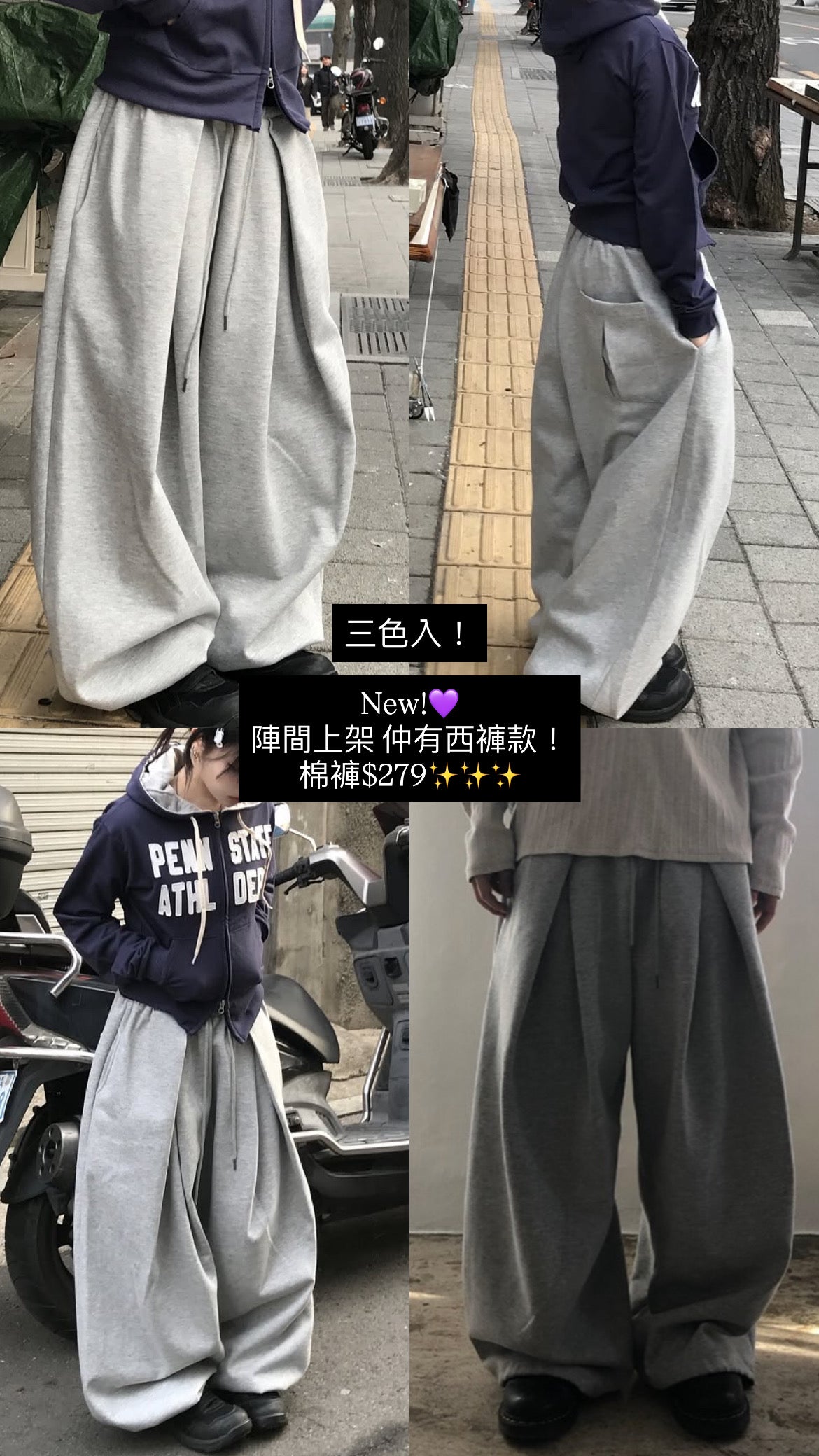 Pleated flowy sweatpants💜(棉褲版💜）