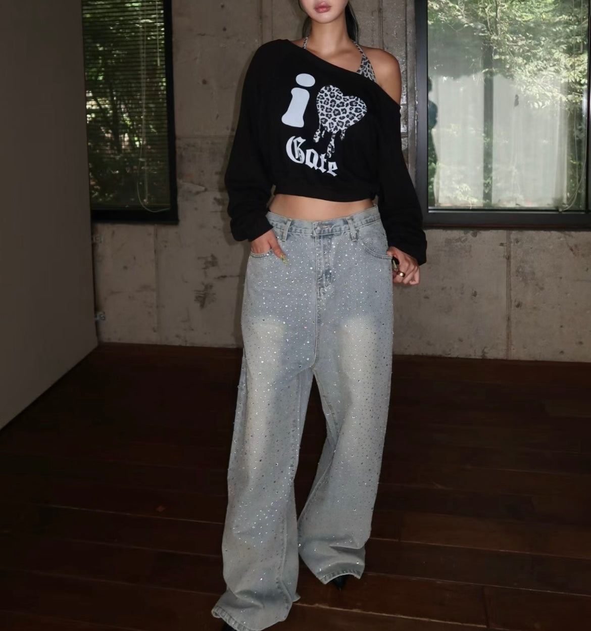Leopard love urban chic crop hoodie