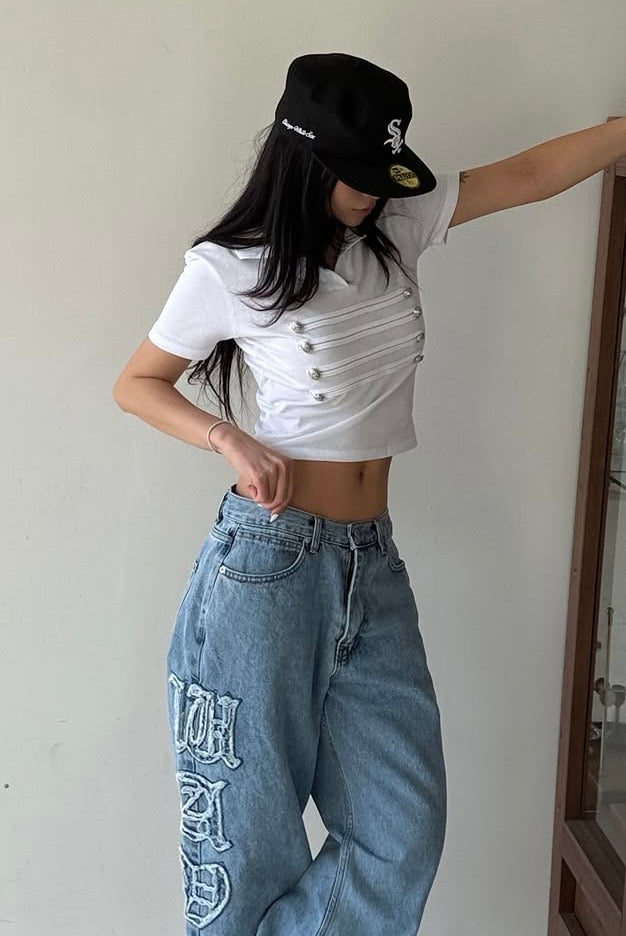 Napoleonic button mini skort set(灰色裙褲）
