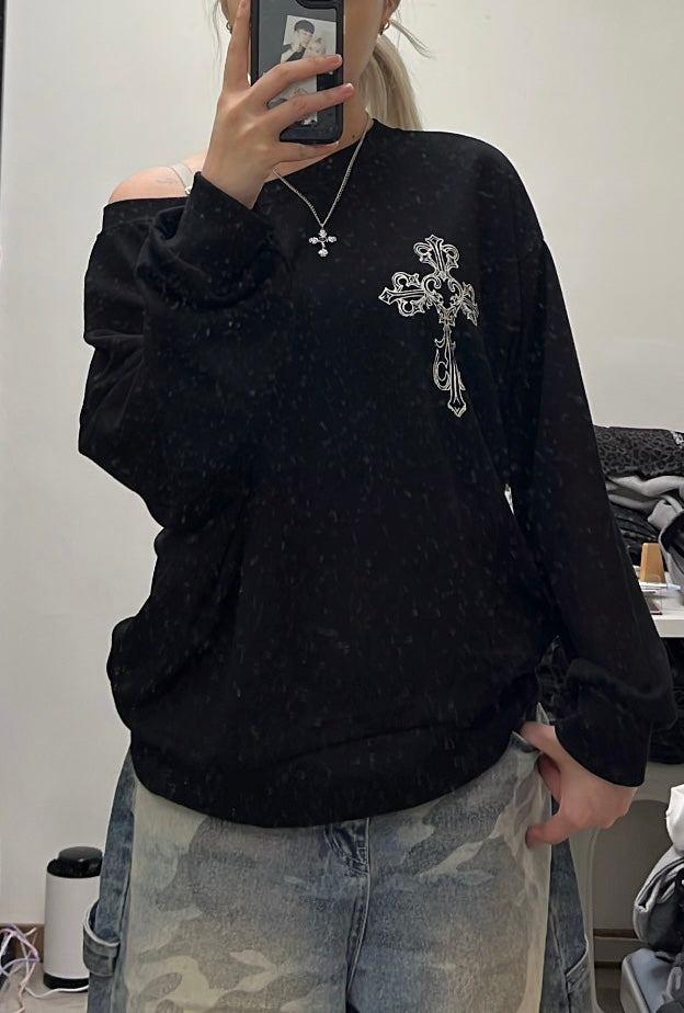 Crossed paths off-shoulder hoodie✝️
