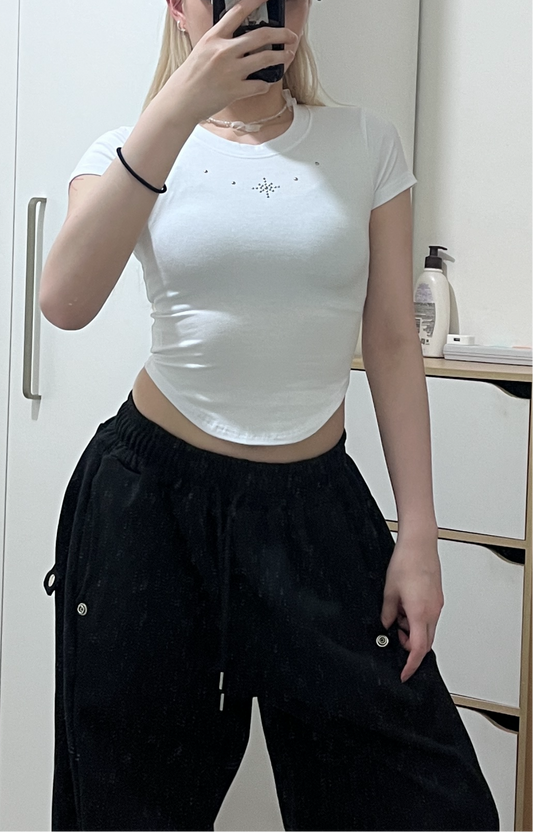 White silver studs crop top
