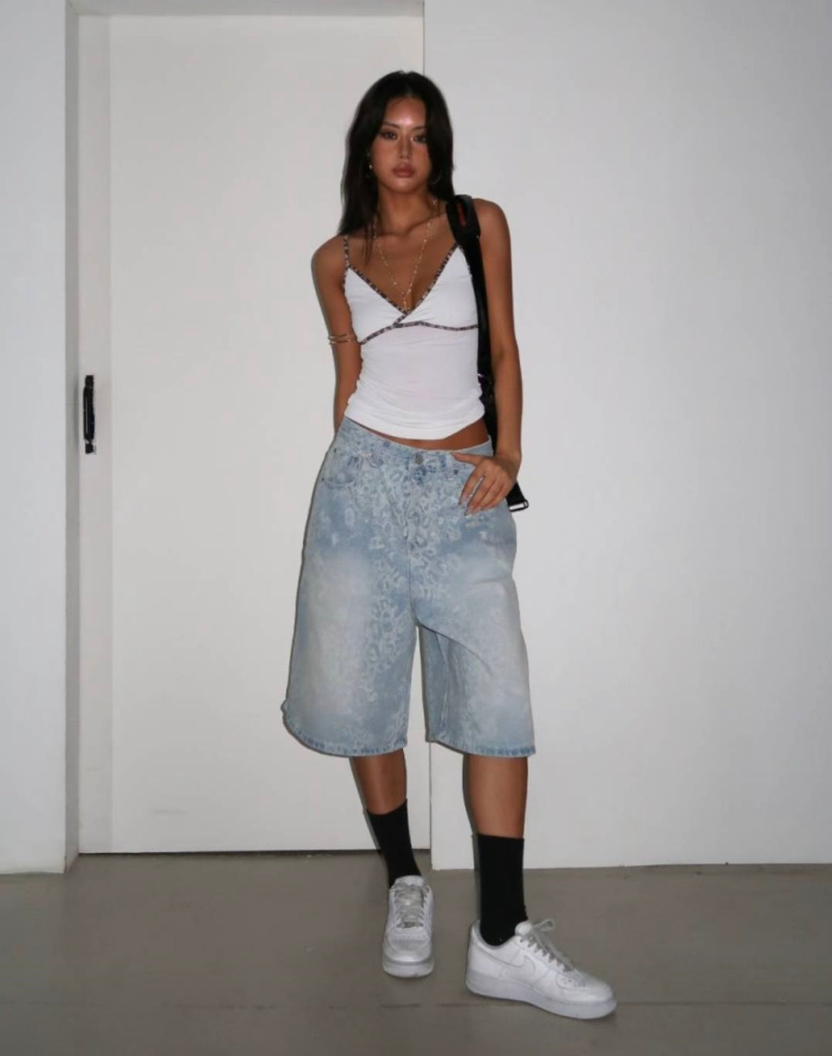 Ombre leopard denim shorts🦋