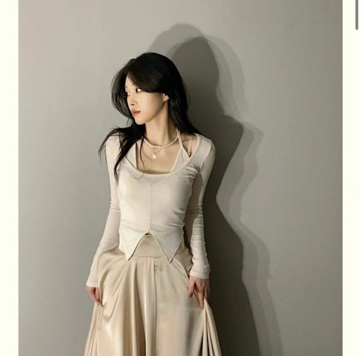 Pearl edge layered long sleeve
