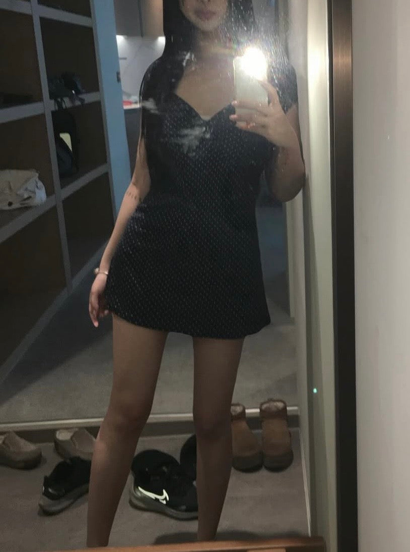 Navy polka dot v-neck mini dress