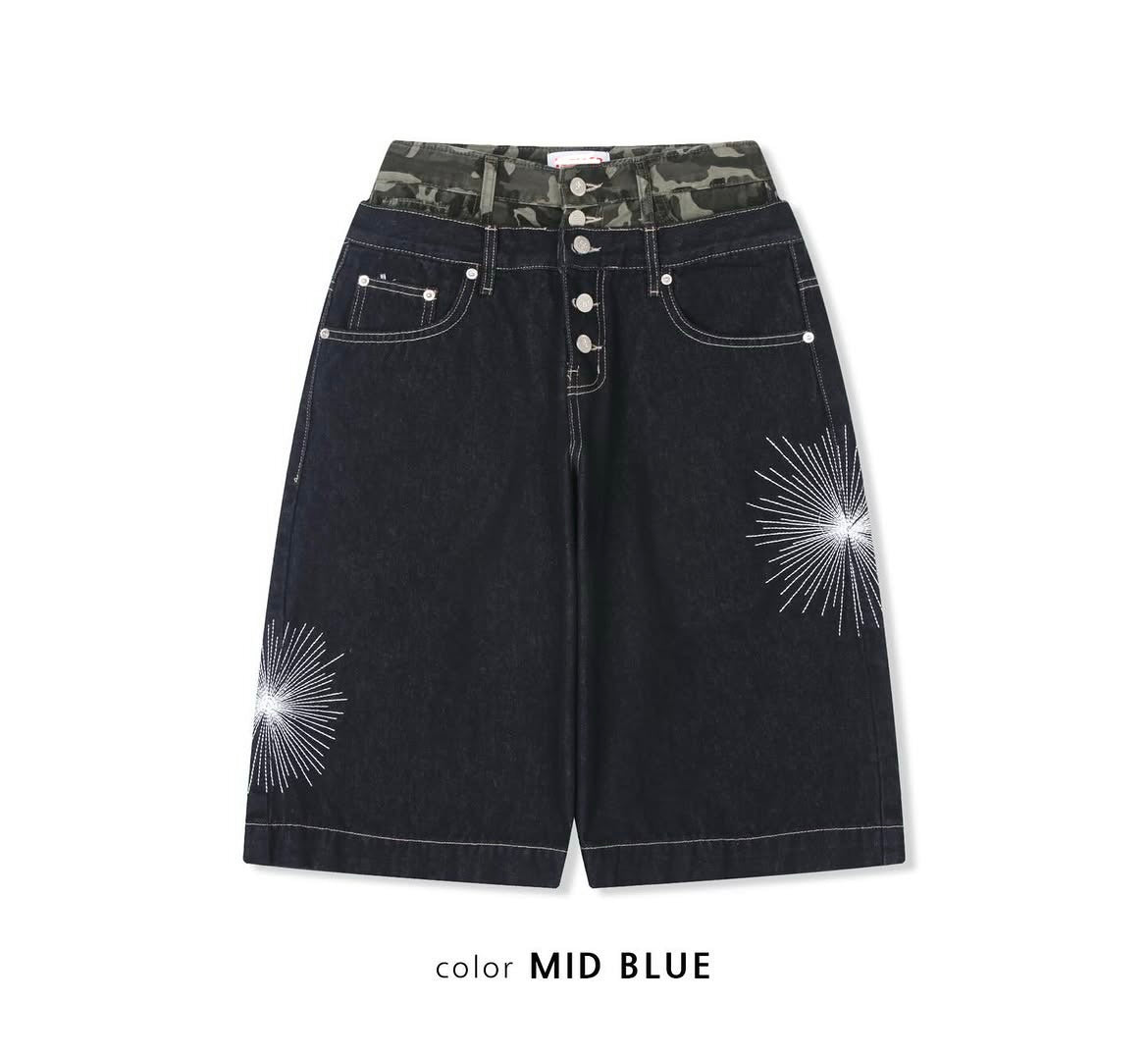 Camouflage lining firework denim shorts