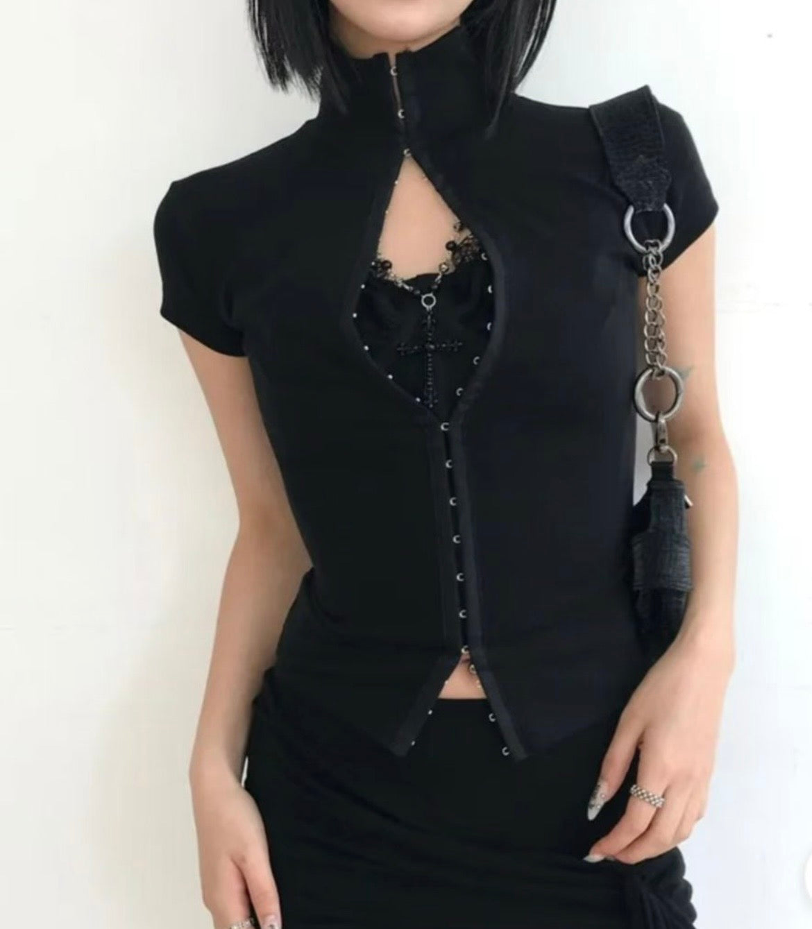 Vintage high-neck top with buttons